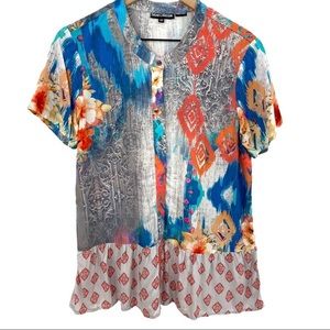 Tolani Funky Multicolor Boho Button Down Blouse
